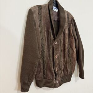Vintage Repage Cow Split Leather Suede Knit Shawl Collar Sweater Jacket Men's M
